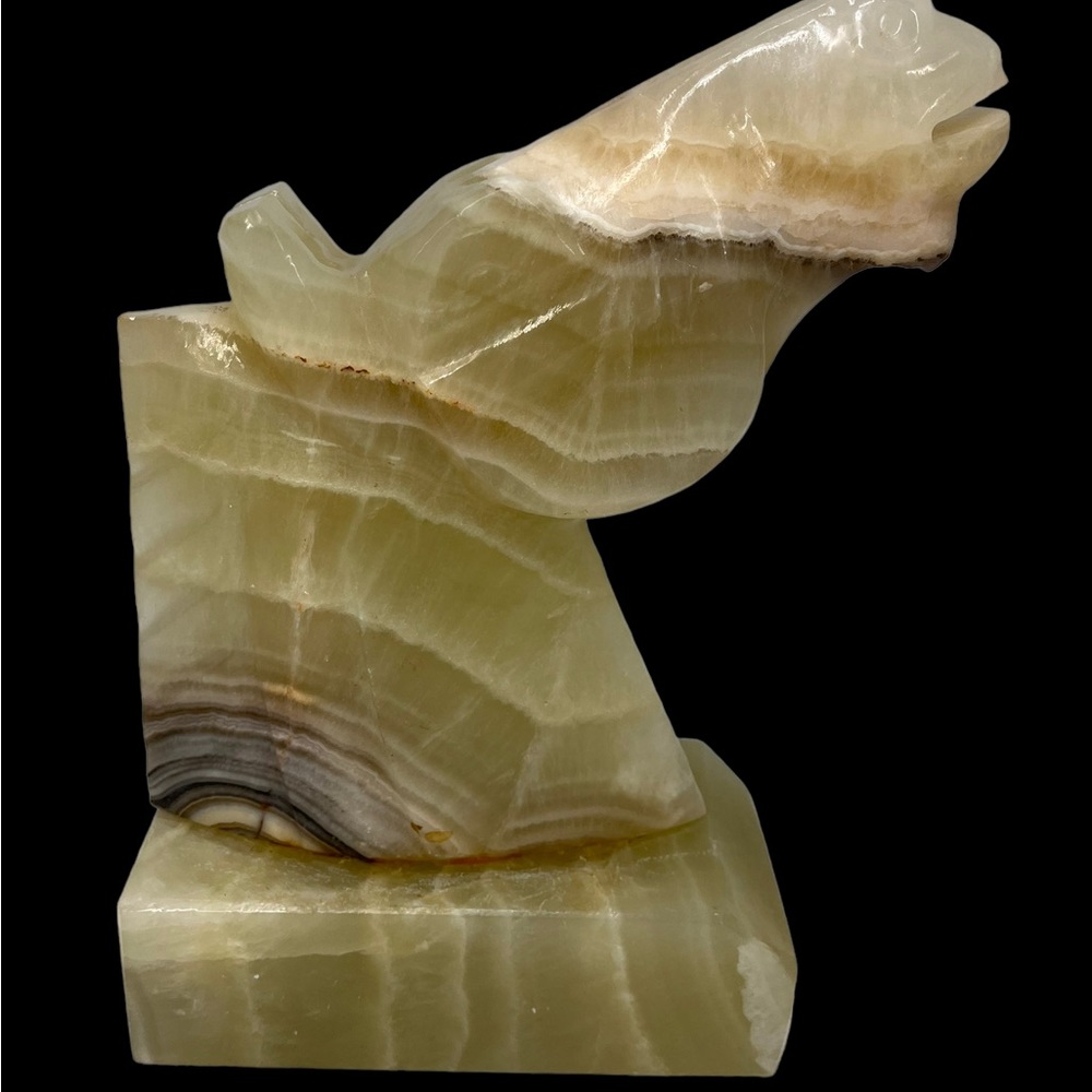 Vintage Green Onyx Horse Head Sculpture chalcedony Quartz Home Decor Large 9.5
